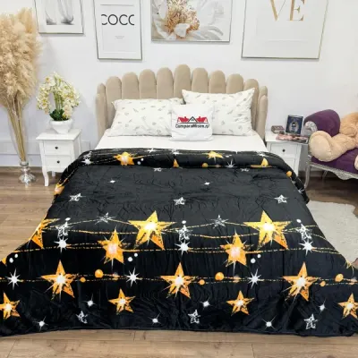 Patura pufoasa cocolino 200x230cm, 240g/mp, Negru, Stelute