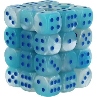 Set 36 Zaruri Gemini 12mm d6 Pearl Turquoise-White/blue Luminary