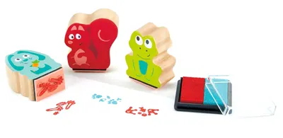 Set stampile cu tusiera bicolora Hape - Pasi, 3 bucati