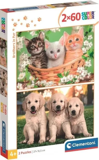 Puzzle pentru copii Clementoni din 2 х 60 piese - Frați blănoși