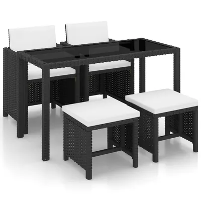 Gossi set mobilier de exterior cu perne, 5 piese, negru, poliratan