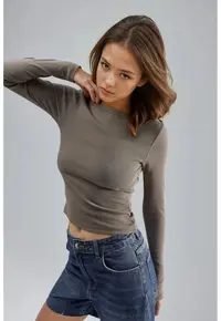 Bluza dama - Slim Fit - maro cafeniu - jerseu