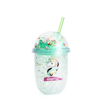 Cana cu Pai Model Unicorn, Multicolor, Plastic, 300 ml MIX15002