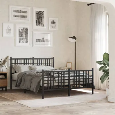 vidaXL Cadru pat metalic cu tăblie de cap/picioare, negru, 137x190 cm