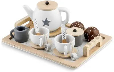 Ginger Home - Set de ceai din lemn, alb-gri