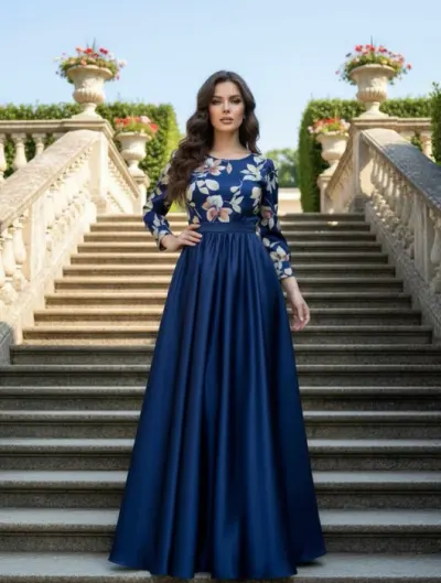 Rochie cu motive florale eleganta lunga Teo 4