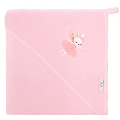 Prosop de baie pentru copii Bocioland Pink Wolf 100x100 cm,din bumbac 100, prevazut cu capison decorat cu broderie vesela