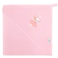 Prosop de baie pentru copii Bocioland Pink Wolf 100x100 cm,din bumbac 100, prevazut cu capison decorat cu broderie vesela