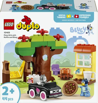 Constructor LEGO Duplo Bluey -Fetele cu pizza, Muffin și Bluey (10469)