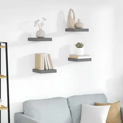 vidaXL Rafturi de perete, 4 buc., gri extralucios, 23x23,5x3,8 cm, MDF