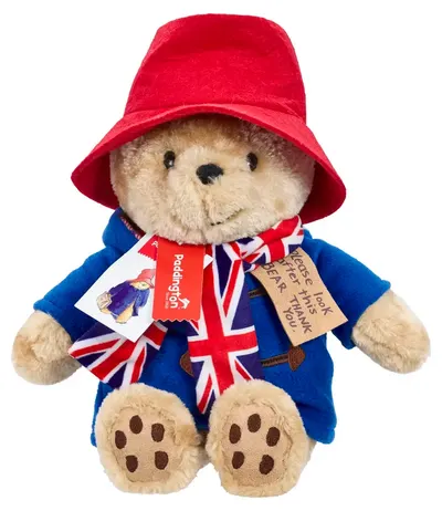 Jucărie de pluș Rainbow Designs - Union Jack Paddington cu fular cu steagul britanic, 31 cm