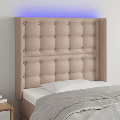 vidaXL Tăblie de pat cu LED, cappuccino, 103x16x118/128 cm, piele eco