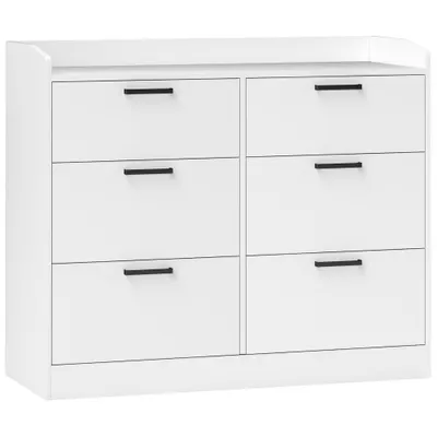 HOMCOM Comodă cu 6 Sertare, Margini Înălțate și Mânere în Formă de U, 110x40x88 cm, Alb | Aosom Romania