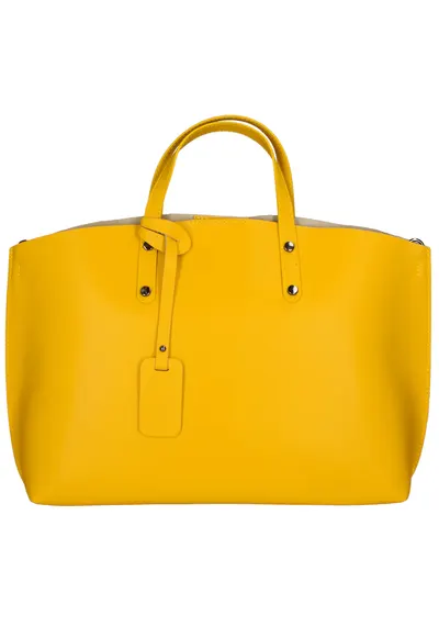 Geanta de piele cu bareta si etui interior detasabil - Galben
