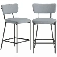 HOMCOM Set de 2 Scaune de Bar cu Spătar și Tapițate, Scaune Înalte din Material Textil cu Bară pentru Sprijinirea Picioarelor și Structură Metalică, Ușor de Asamblat, Gri Deschis | Aosom Romania