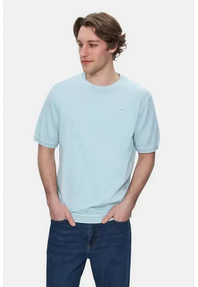 Tricou regular fit cu decolteu la baza gatului Fared - Albastru