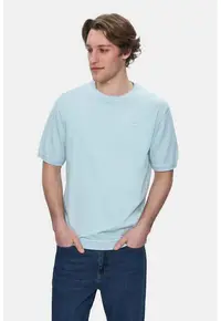 Tricou regular fit cu decolteu la baza gatului Fared - Albastru