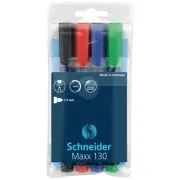 Permanent marker SCHNEIDER Maxx 130, varf rotund 1-3mm, 4 culori/set