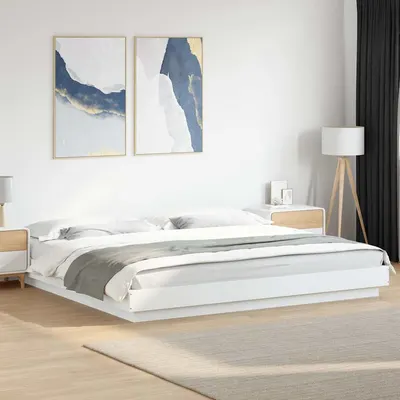 vidaXL Cadru de pat cu lumini LED, alb, 180x200 cm, lemn prelucrat