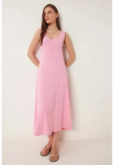 Rochie Midi - Happiness Istanbul - Casual - Roz Garoafa - 100% bumbac