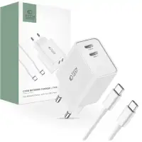 Incarcator retea TECH-PROTECT C35W, 2x USB-C, Power Delivery 35W, Cablu USB-C 1m inclus, Alb