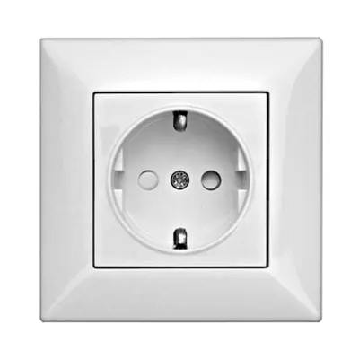 Priza cu PE, cu prot copii, alb, complet, conex elastica