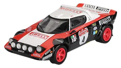 Model de colecție Mini GT Curse: Automobile - Lancia Stratos HF #4 Rally Sanremo Câștigător 1978 (LHD)