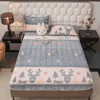 Cearsaf CoCoLiNo, JoJo Home, cu Elastic, 180x200x25cm, 2 fete de perne, 50x70cm, Gri, Alb, Reni, Fulgi de Nea