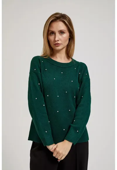 Pulover cu zirconii - Verde