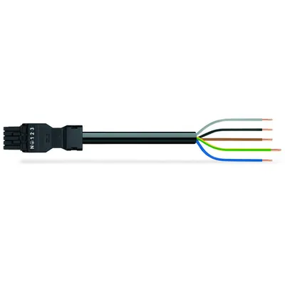 pre-assembled connecting cable; Eca; Socket/open-ended; 5-pole; Cod. A; H05Z1Z1-F 5G 1.5 mm²; 3 m; 1,50 mm²; black
