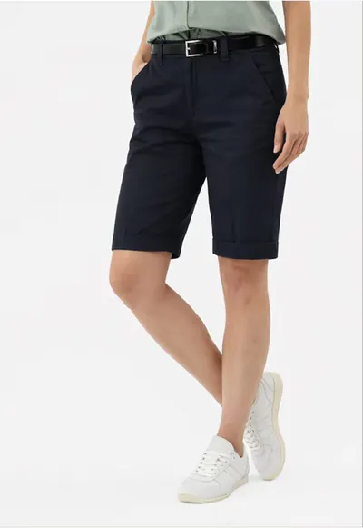 Pantaloni scurti din bumbac - dama - cu pliu - cu cordon - Regular Fit - P-Kerry - albastru marin - Bleumarin