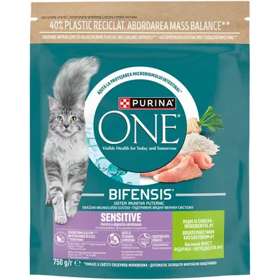 PURINA ONE SENSITIVE, Curcan si Orez, hrana uscata pentru pisici, 750 g