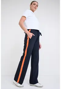 Pantaloni de trening cu snur si benzi contrastante - Albastru ultramarin/Portocaliu mandarina