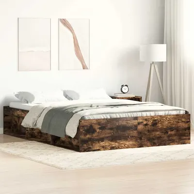 vidaXL Cadru de pat mic dublu, stejar fumuriu, 120x190 cm