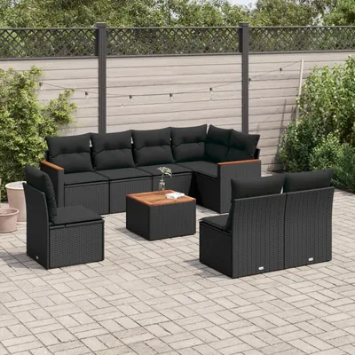 Gossi set mobilier de gradina cu perne, 9 piese, negru, poliratan