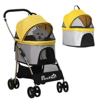 PawHut Cărucior 2 în 1 pentru câini, cărucior pentru câini pliabil, 1 coș, 1 geantă, 82 cm x 49,5 cm x 98 cm, Galben | Aosom Romania
