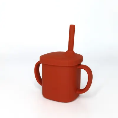Cana cu pai si capac din silicon Coccorito Red 180 ml