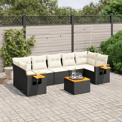 Gossi set mobilier de gradina cu perne, 8 piese, negru, poliratan