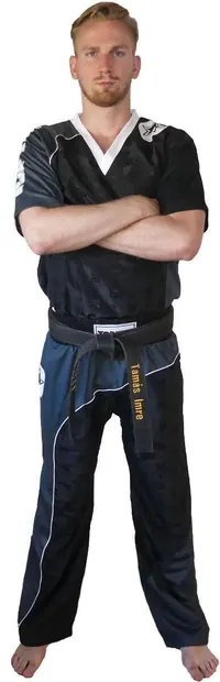 Uniformă Kickboxing Bow, aprobat WAKO, Top Ten, Negru-Argintiu, 190 cm