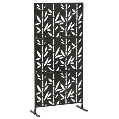 Outsunny Panou de protecție vizuală decorativ exterior Claustră decorativă grădină 3 panouri model bambus metal 92x40x192cm Negru | Aosom Romania