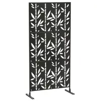 Outsunny Panou de protecție vizuală decorativ exterior Claustră decorativă grădină 3 panouri model bambus metal 92x40x192cm Negru | Aosom Romania