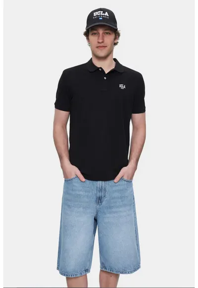 Tricou polo cu logo discret Lakes - Negru