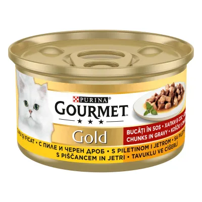 GOURMET GOLD Bucatele de Carne in Sos, Pui si Ficat, 85 g