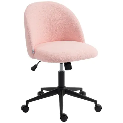 HOMCOM Scaun de birou rotativ din teddy-fleece, reglabil pe înălțime, cu roți, spumă confortabilă, Roz | Aosom Romania