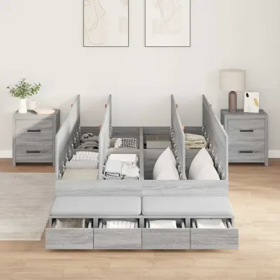 vidaXL Cadru de pat cu depozitare Gri Sonoma 120 cm Lemn prelucrat