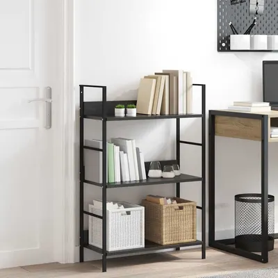 vidaXL Etajeră cărți 3 rafturi, negru, 60x27,6x90,5 cm, lemn prelucrat