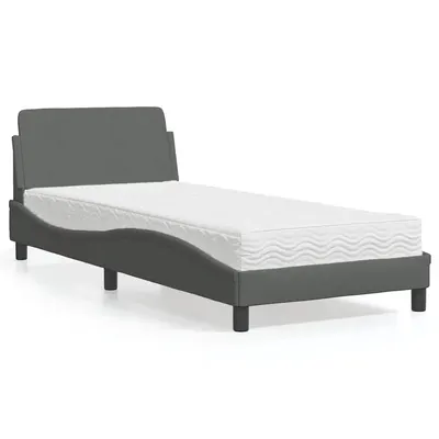 vidaXL Pat cu saltea, Dover, gri închis, 90x200 cm, textil