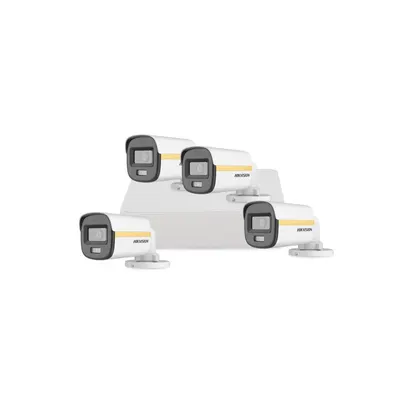Sistem supraveghere exterior basic HikVision, 4 camere, 2 MP, 2.8 mm, IR/Lumina alba 30/20 m, PoC, microfon