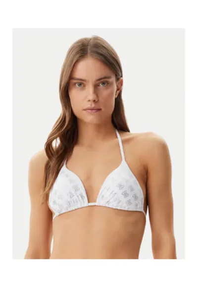 Sutien de baie triunghiular cu logo - alb