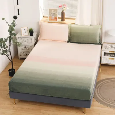Cearsaf / Husa cu Elastic Cocolino 180x200cm si 2 fete de perna 50x70cm, Verde, Roz, degrade